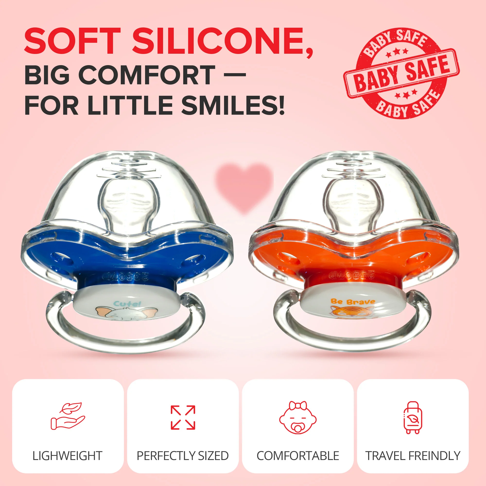 Binky® Orthodontic Pacifier With Snap On Cover - Wild and Cuddly Series  - Elephant and Tiger - Image 5