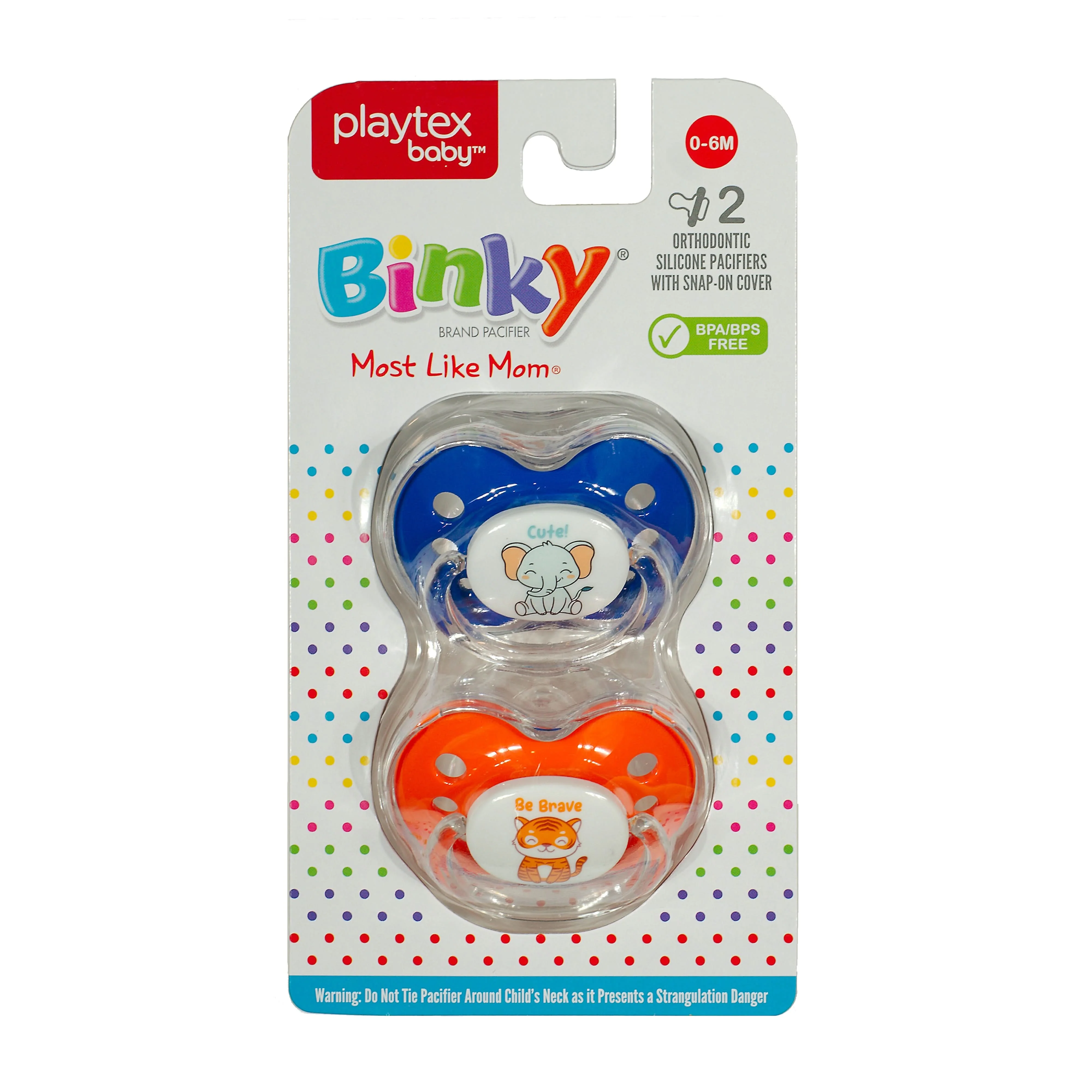 Binky® Orthodontic Pacifier With Snap On Cover - Wild and Cuddly Series  - Elephant and Tiger - Image 7