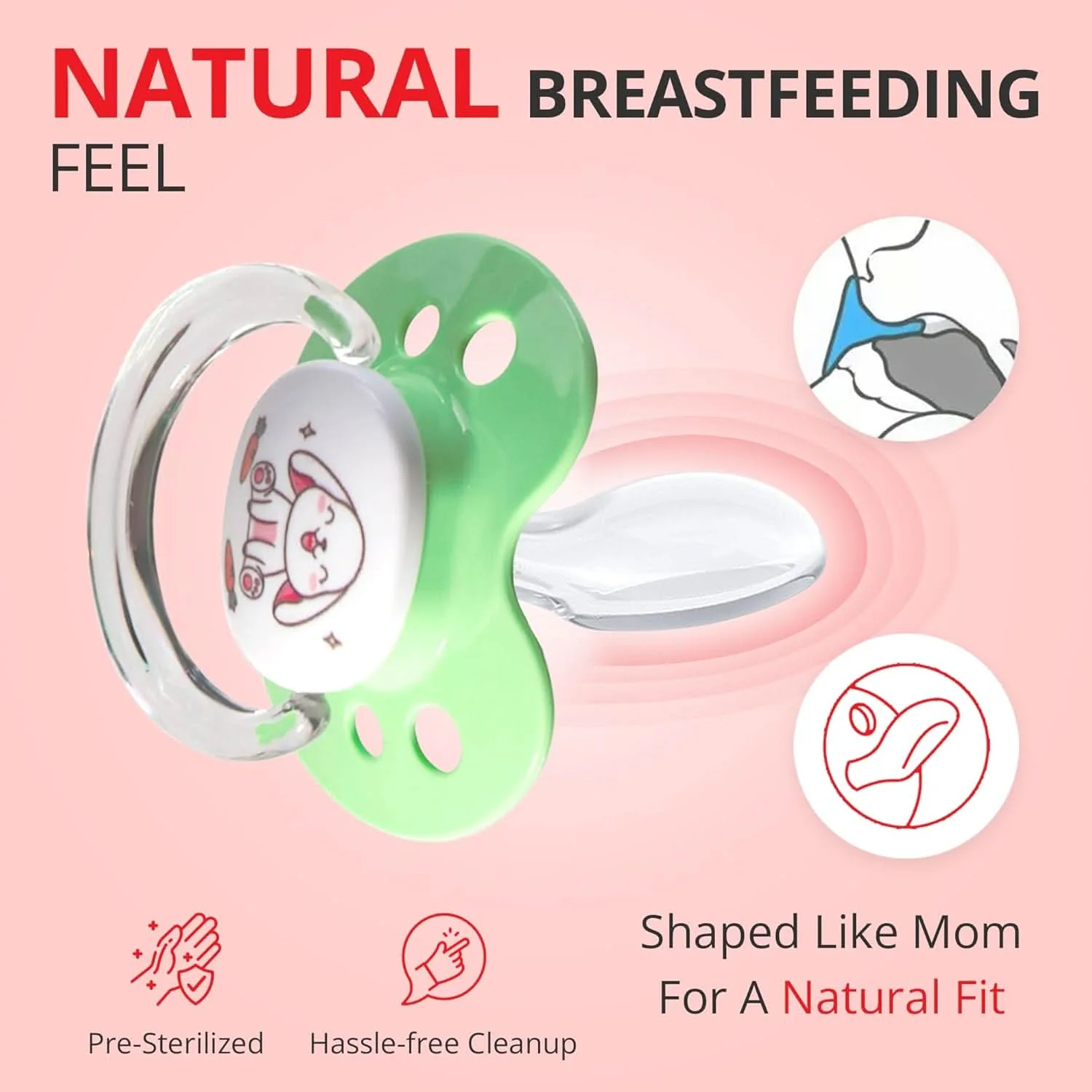 Binky Orthodontic Pacifier Set with Snap On Cover - Wild and Cuddly Series  - Rabbit and Lion - Image 3