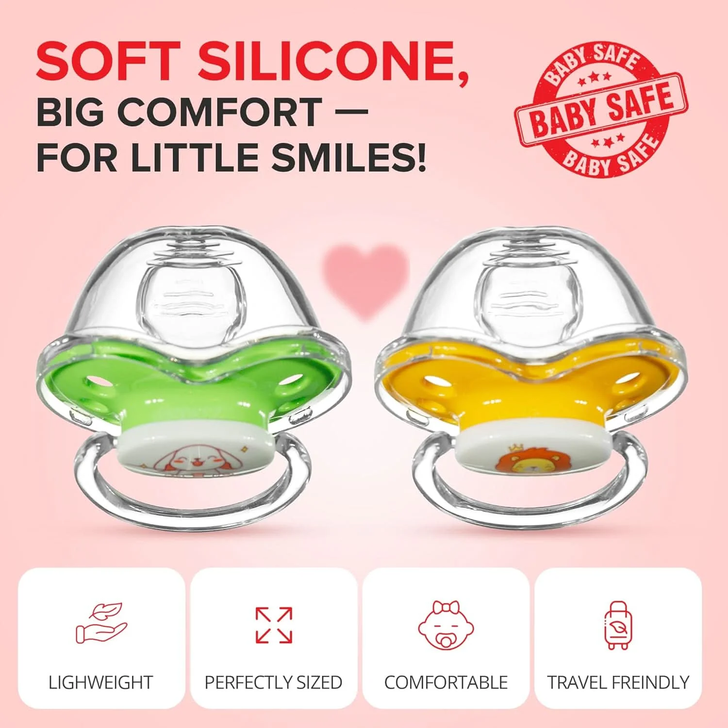 Binky Orthodontic Pacifier Set with Snap On Cover - Wild and Cuddly Series  - Rabbit and Lion - Image 5