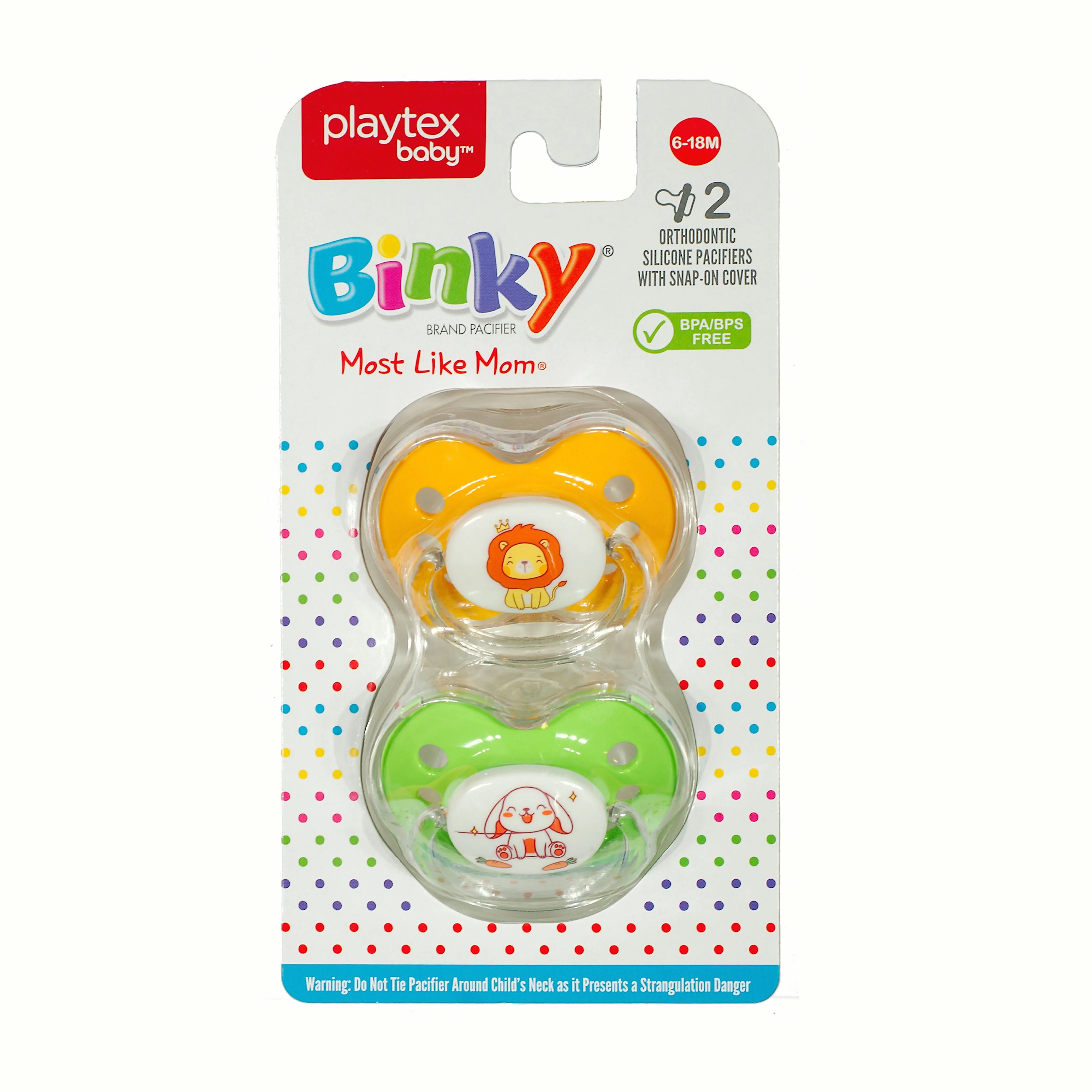 Binky Orthodontic Pacifier Set with Snap On Cover - Wild and Cuddly Series  - Rabbit and Lion - Image 7
