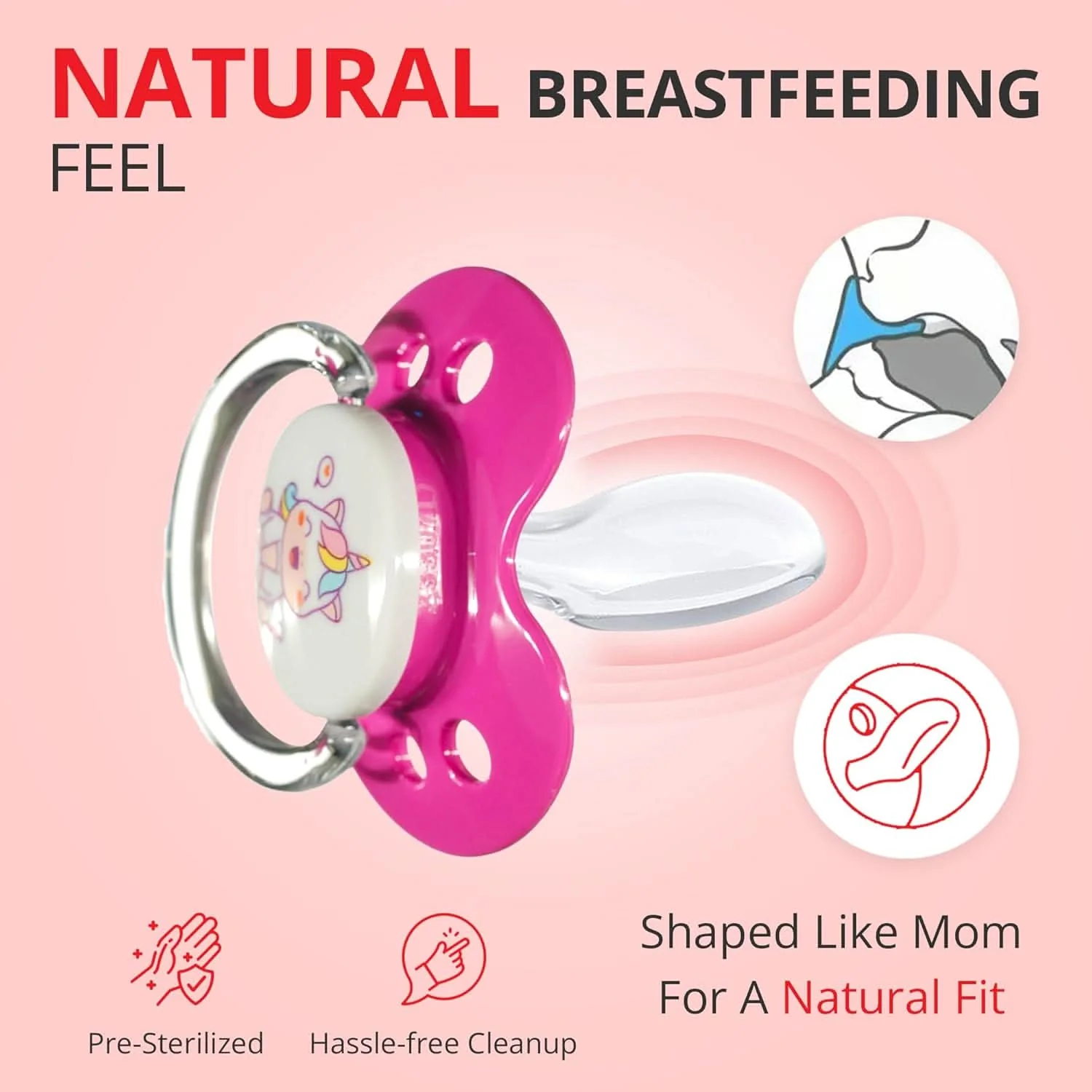 Binky Orthodontic Pacifier With Snap On Cover - Wild and Cuddly Series  - Unicorn & Panda - Image 3
