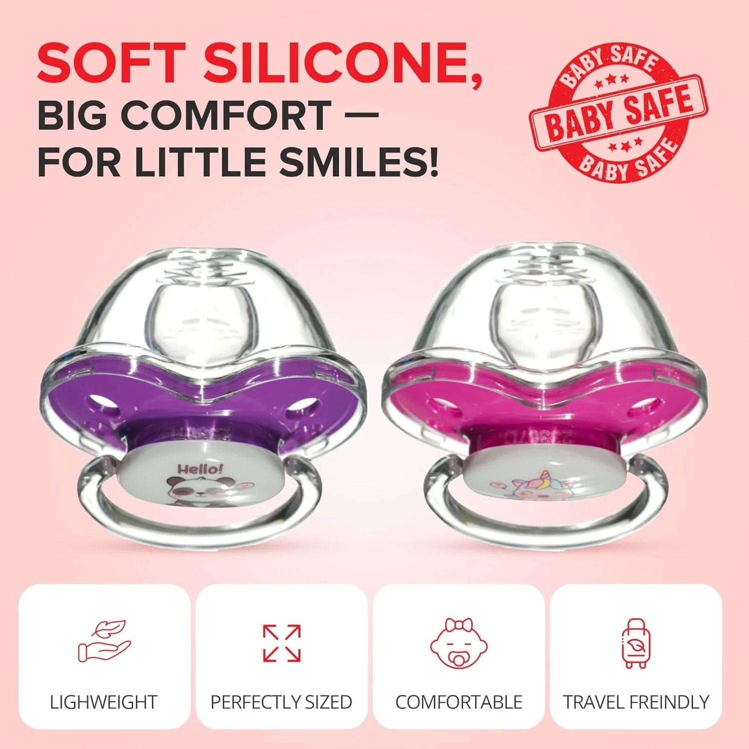 Binky Orthodontic Pacifier With Snap On Cover - Wild and Cuddly Series  - Unicorn & Panda - Image 5