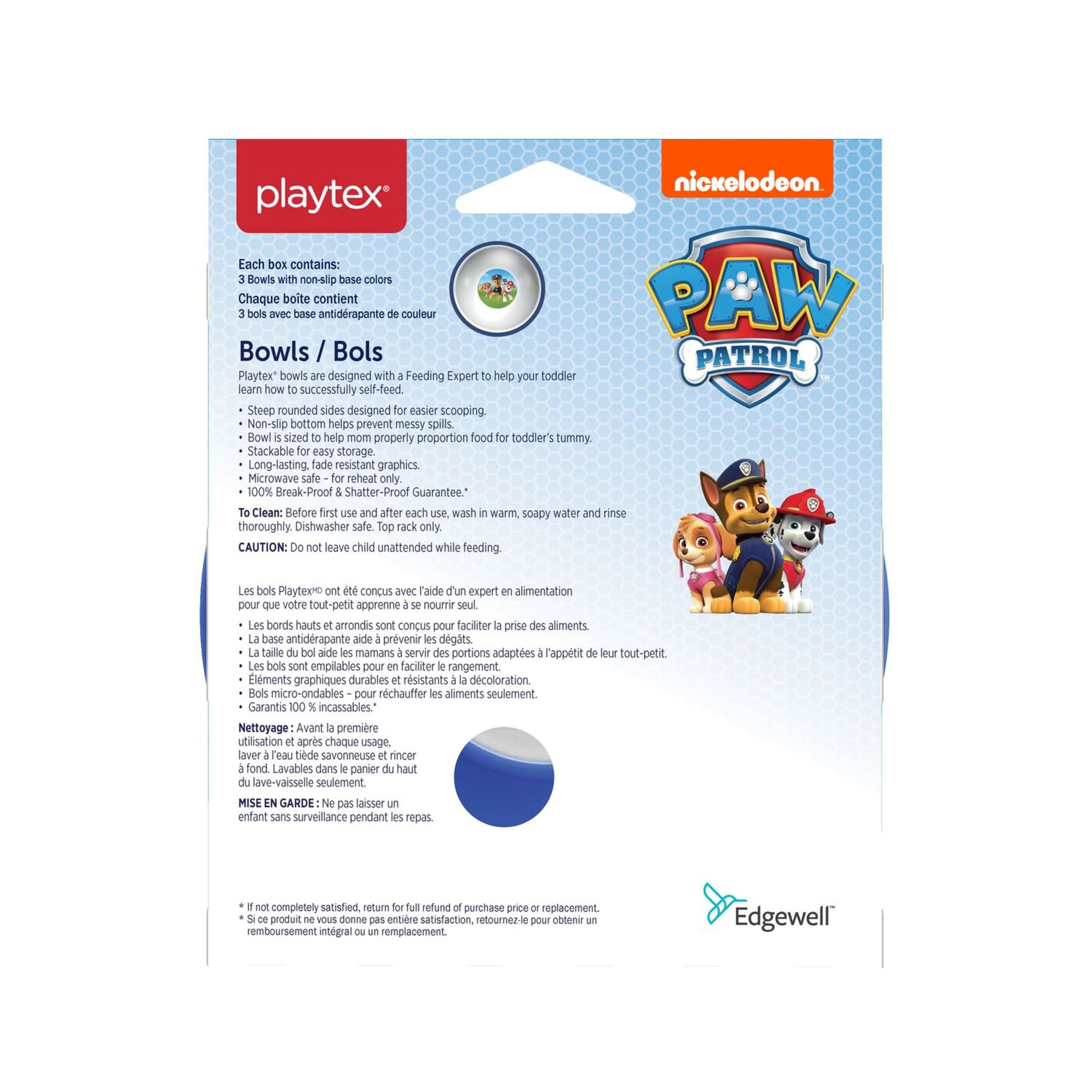 Playtex® Paw Patrol™ Never Fade, Never Peel 3 Pack Bowls  - Blue - Image 3