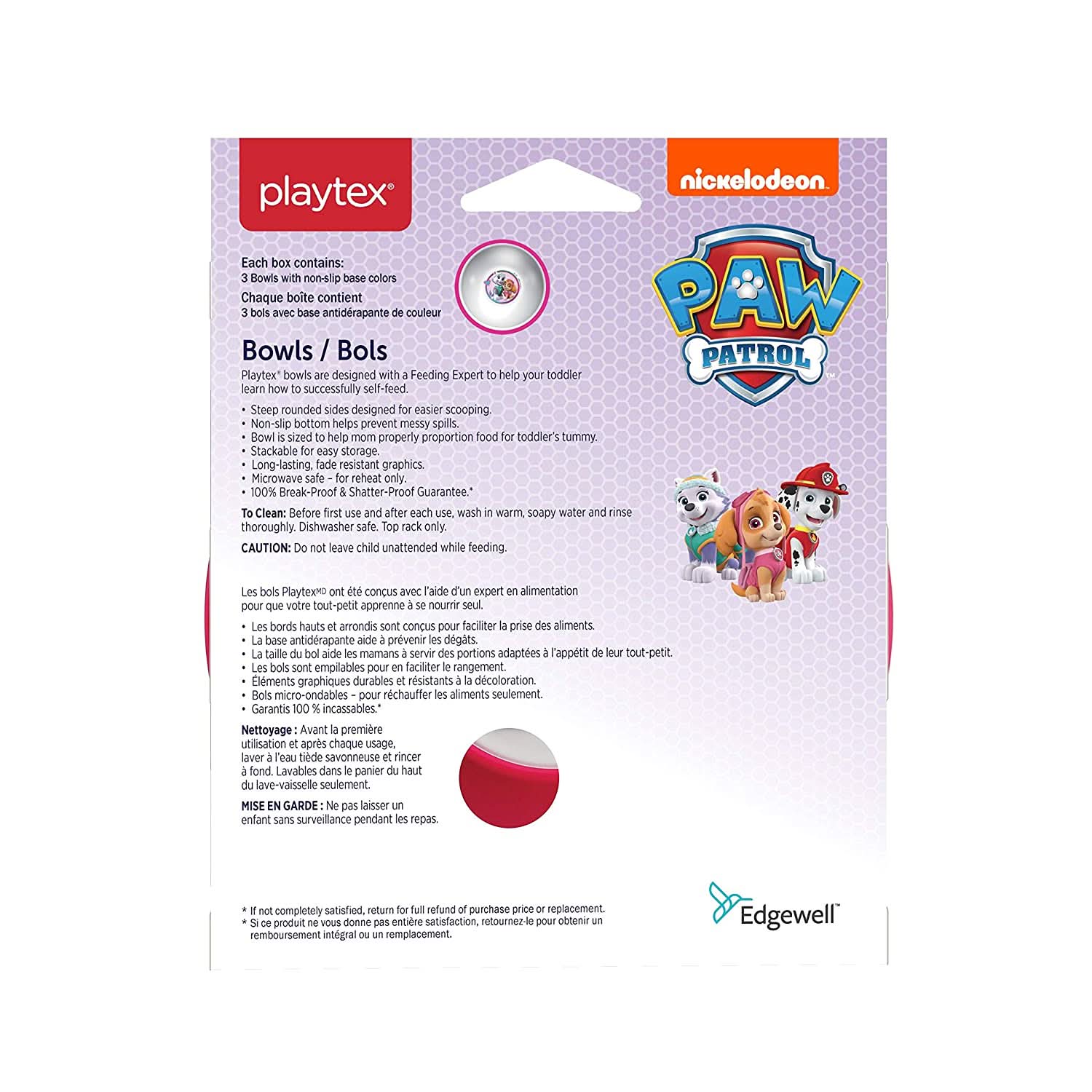 Playtex® Paw Patrol™ Never Fade, Never Peel 3 Pack Bowls  - PINK - Image 3