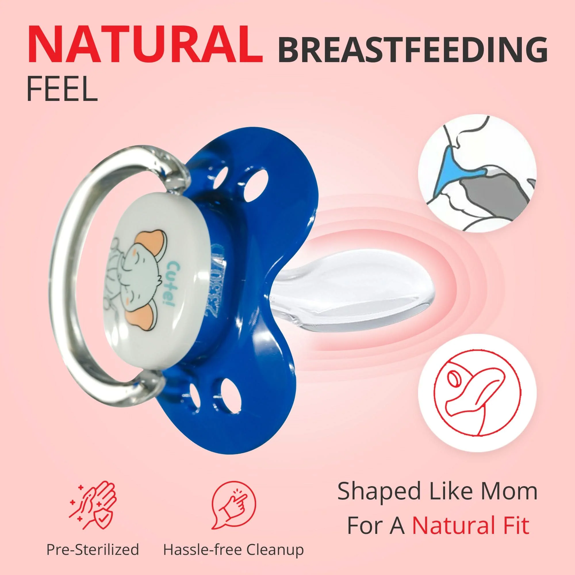 Binky® Orthodontic Pacifier With Snap On Cover - Wild and Cuddly Series  - Elephant and Tiger - Image 3